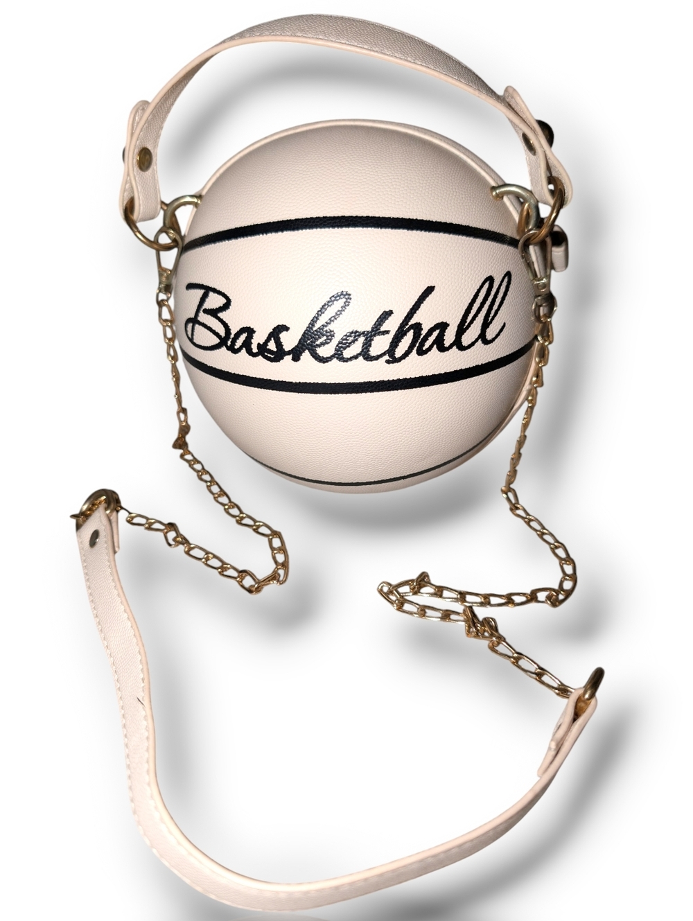 Source Unknown Cream Round 'Basketball' Crossbody Bag with Gold Chain